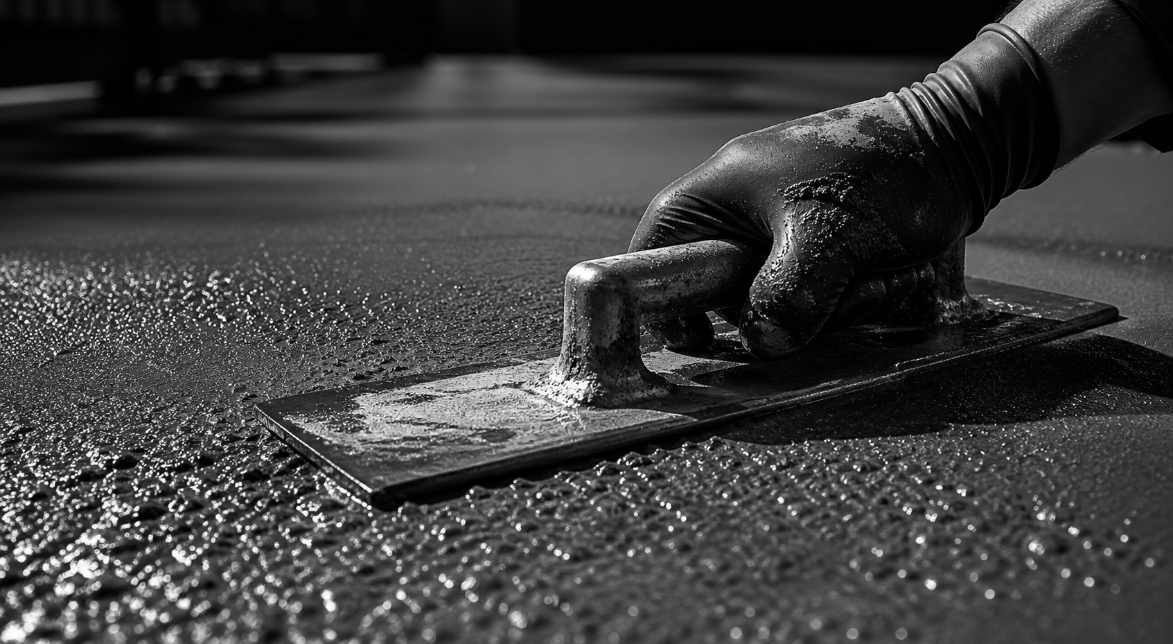 Concrete finisher troweling fresh structural concrete