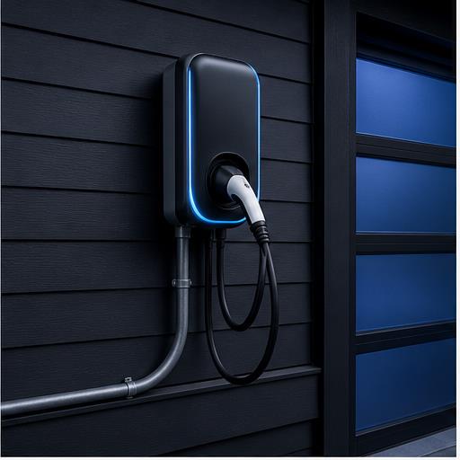 Wall-mounted EV charger with neatly routed conduit