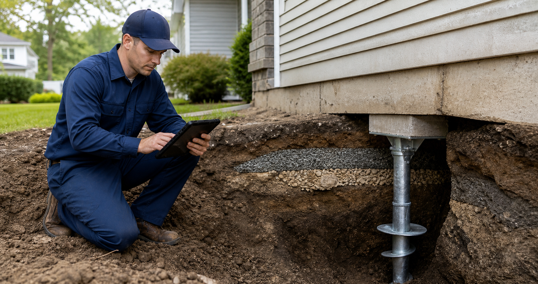 AnchorPoint inspector reviewing an engineered helical pier solution