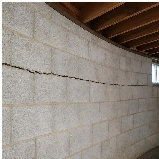 Horizontal cracking across a bowing block wall