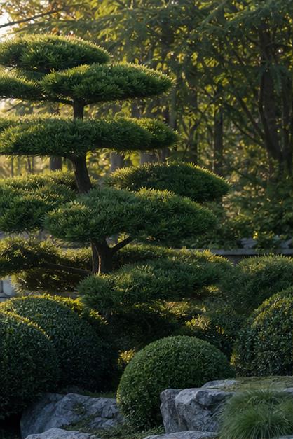 Sculptural structural evergreens