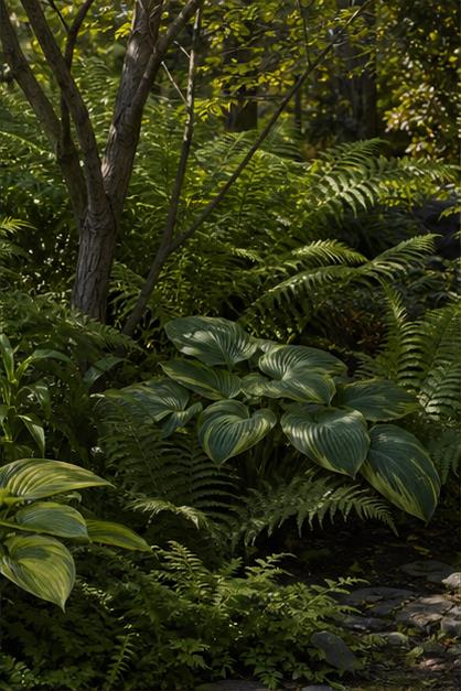 Layered woodland shade planting