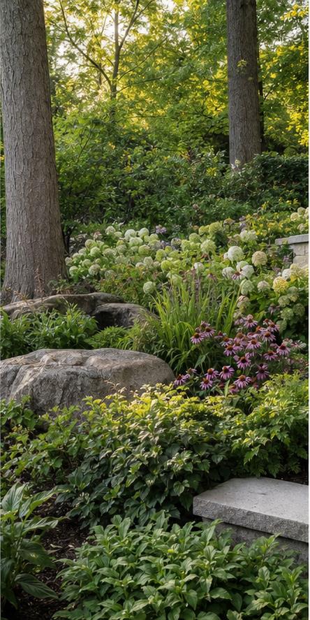 Layered native planting renewal beneath mature trees