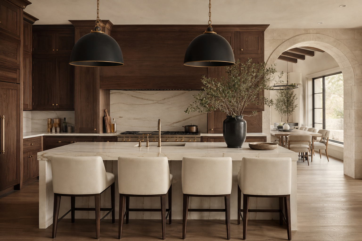Luxury walnut and marble kitchen remodel