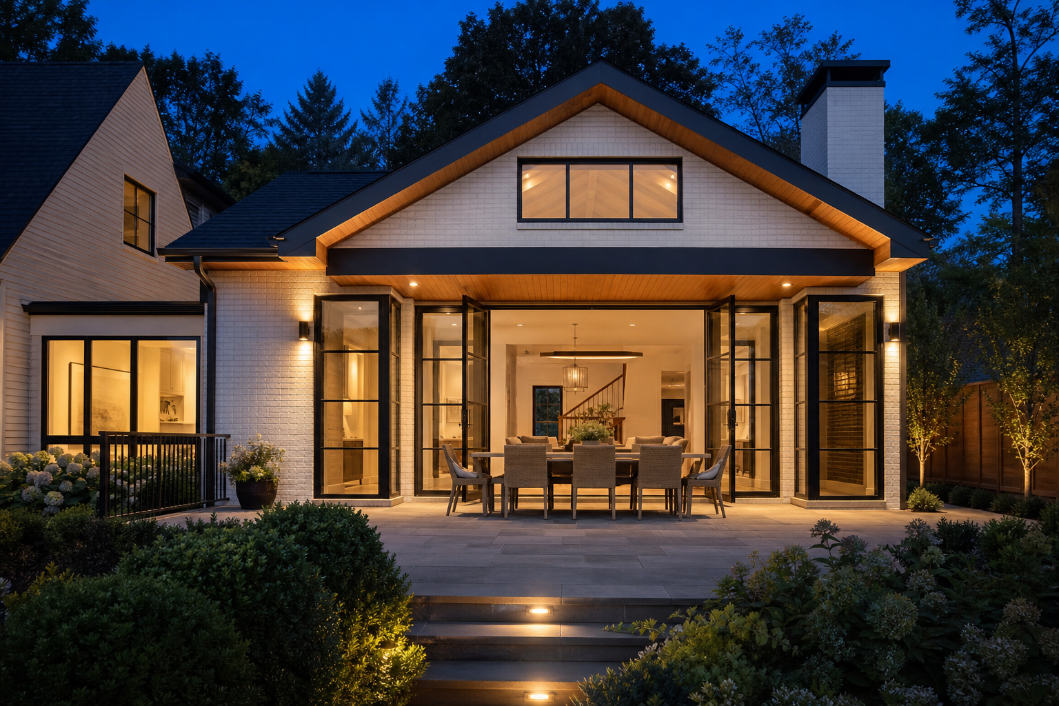 Glass-walled rear home addition