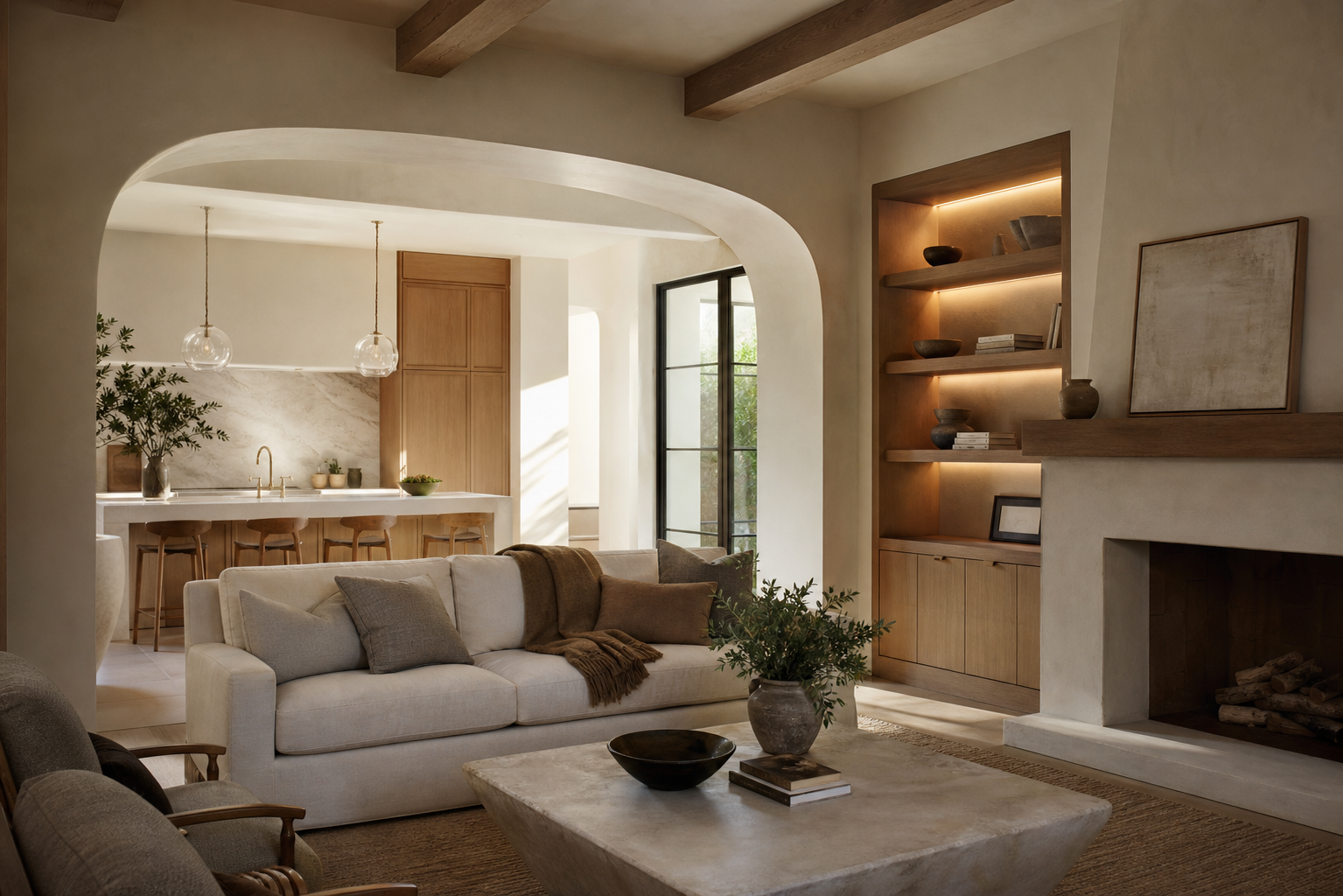 Connected living room and kitchen renovation
