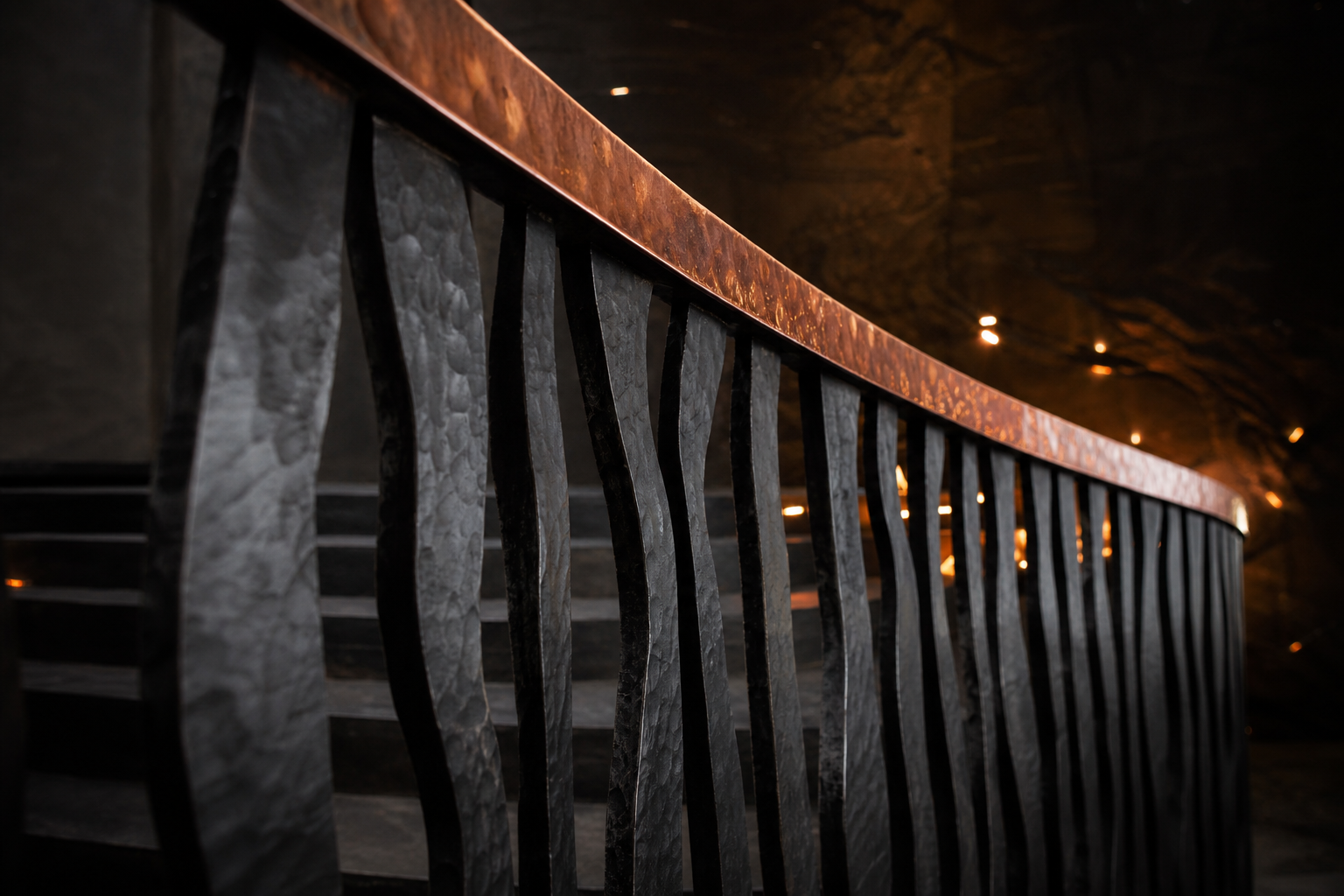 Hand-forged sculptural stair railing